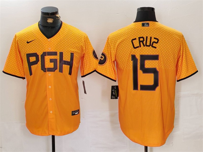 Men's Pittsburgh Pirates #15 Oneil Cruz Gold City Connect Stitched Jersey